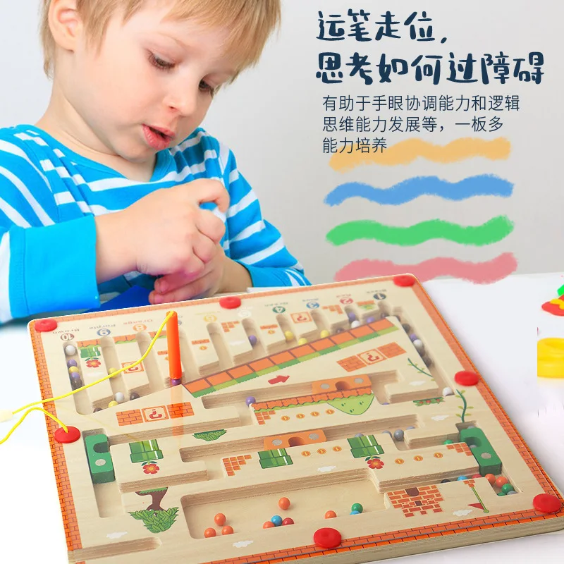 Sortowanie magnetyczne gry Montessori Puzzle zabawki labirynt plansza nauka kolorowa klasyfikacja Montessori drewniane zabawki edukacyjne