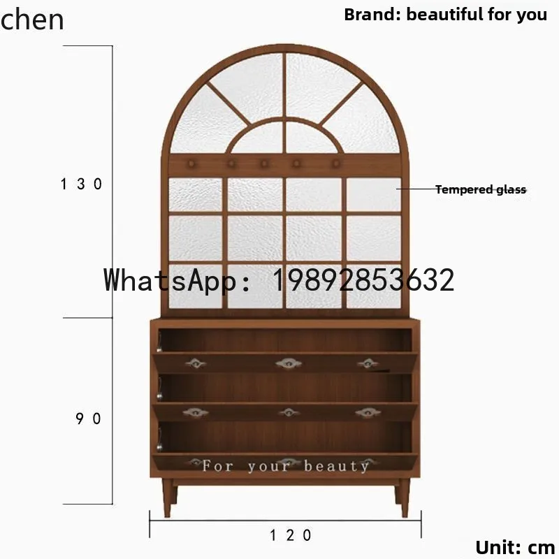 CC  Solid Wood Water Pattern Glass Screen Partition Cabinet Entrance Blocking