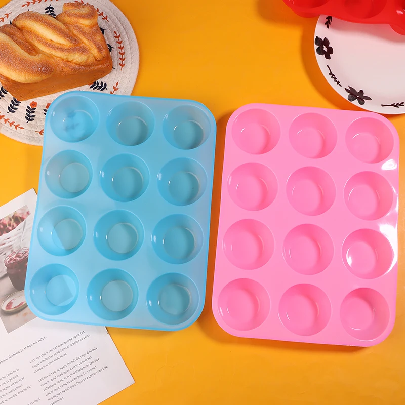 12 Cup Silicone Mold DIY Muffin Cupcake Baking Pan Non Stick Soap Chocolate Making Tools Dishwasher Microwave Bakery Pan