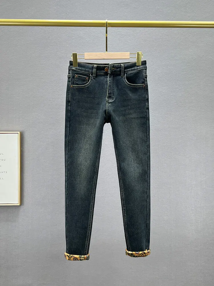 

Thiened Fce High Waist Skinny Jeans Women's Winter New Sle Elastic Slimming Nine Point Small Foot Pants Cotton Stretch...