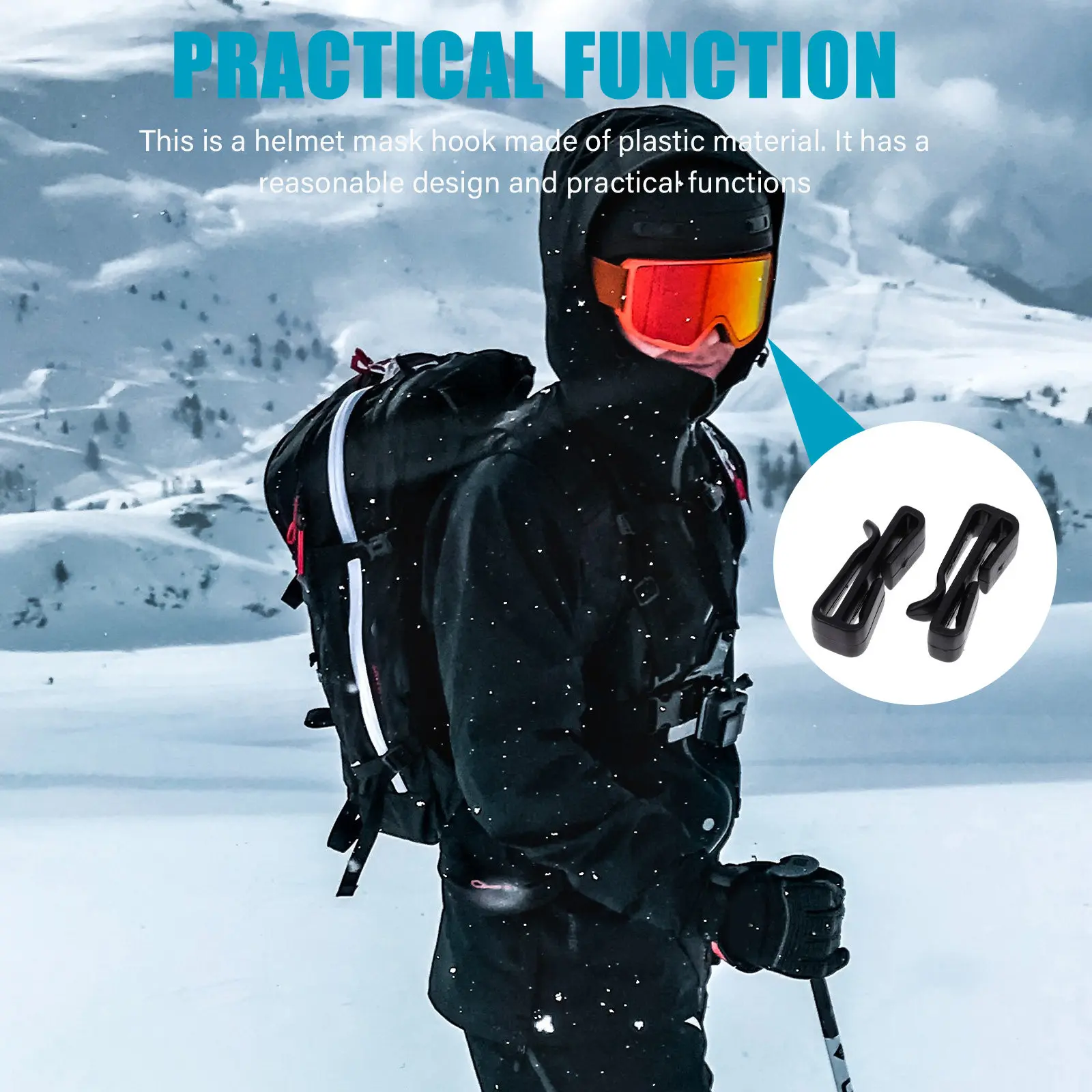 1Pair Mask Clip Professional Plastic Mask Fixing Hook for Skiing Helmets Compatible with Most Ski Snowboard Cycling