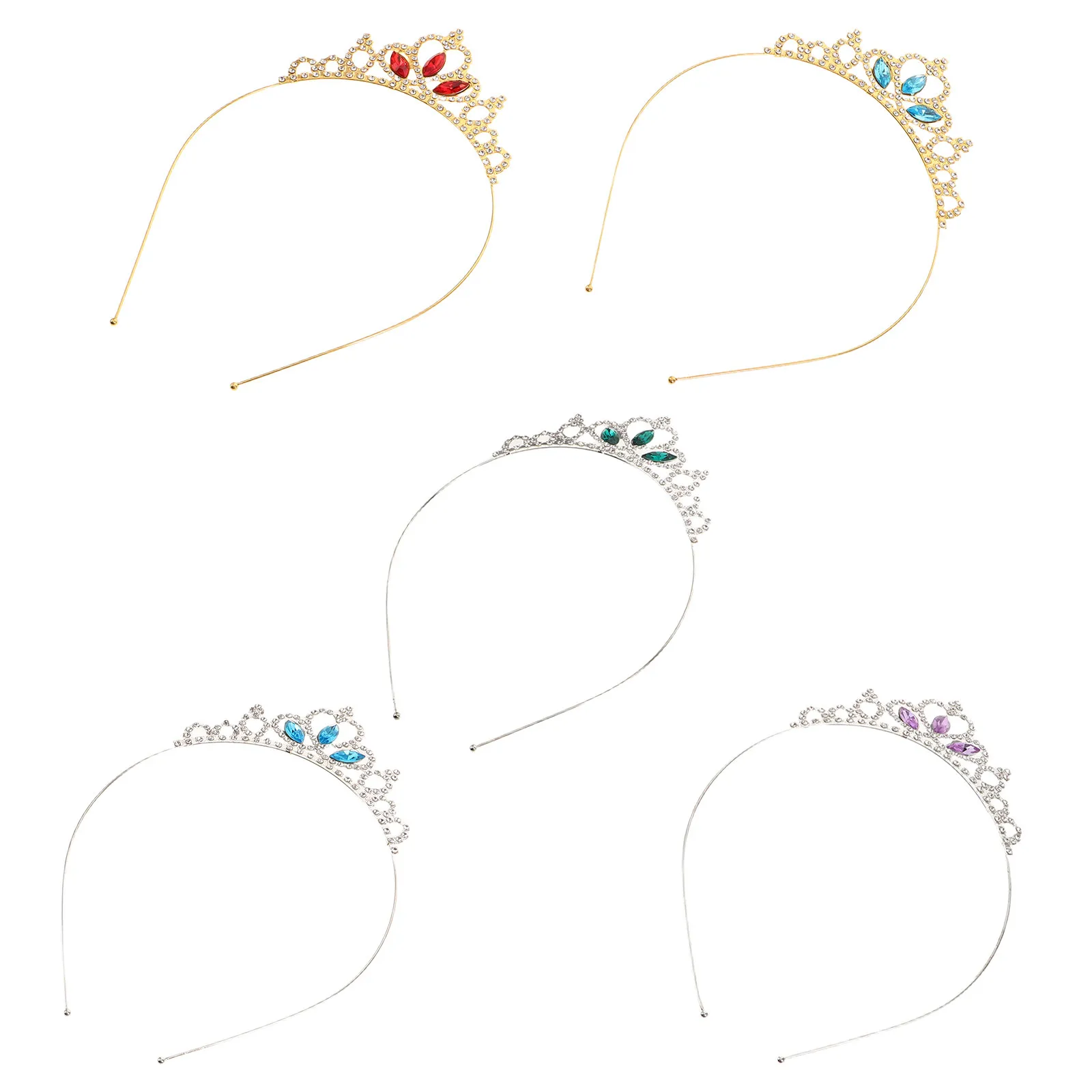 5Pcs Kids Princess Crown Hairbands Delicate Ironwork Birthday Party Headwear Little Girl Rhinestone Tiara Headbands for Dress-Up - view 6