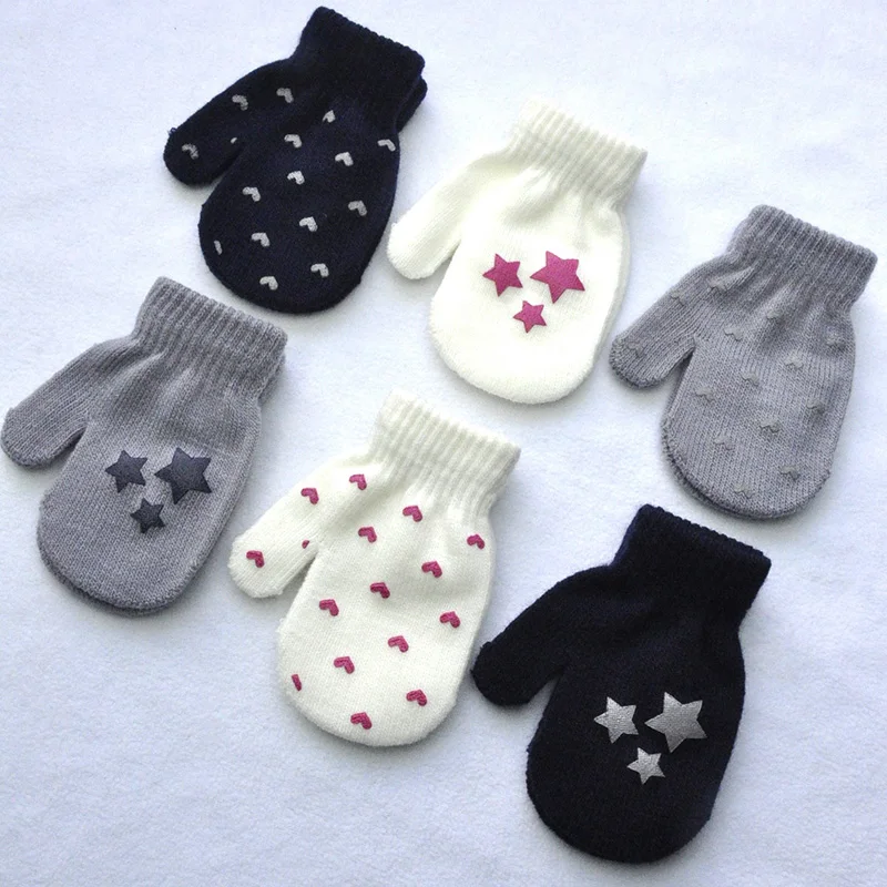 Cute Star Baby Gloves Winter Warm Kids Anti-grasping Glove Bag Cover Cartoon Heart Toddler Girl Boy Full Finger Mittens