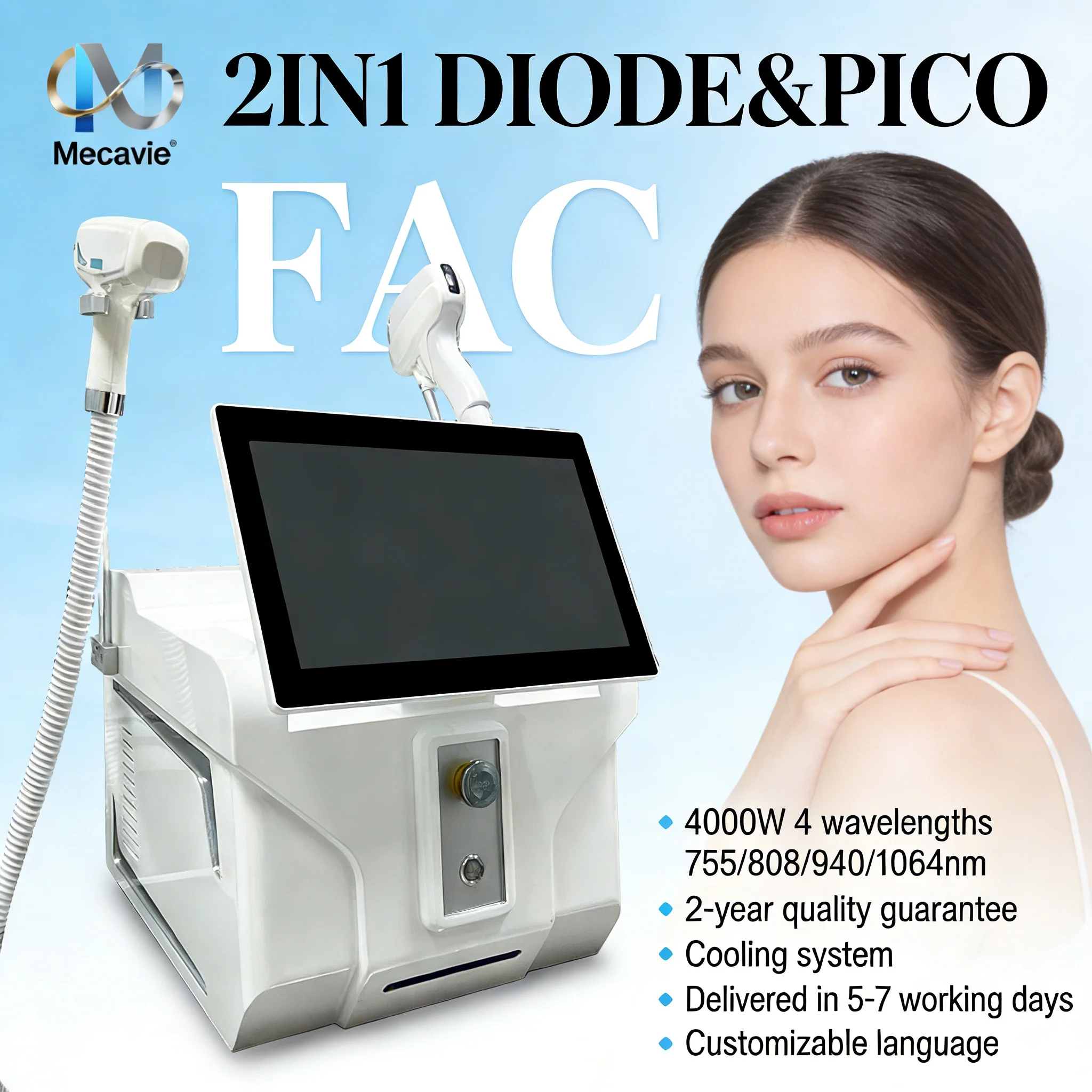 

Профессиональный лазерный аппарат 2-в-1: диодный (4000 Вт, 4-волновой) и пикосекундный, с системой охлаждения Ice Cooling для безболезненного удаления волос и безопасного удаления татуировок