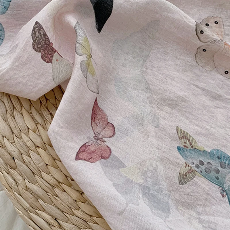 Tencel Linen Printed Fabric Spring and Summer Women's Fabric Hanfu Dress - Image 2