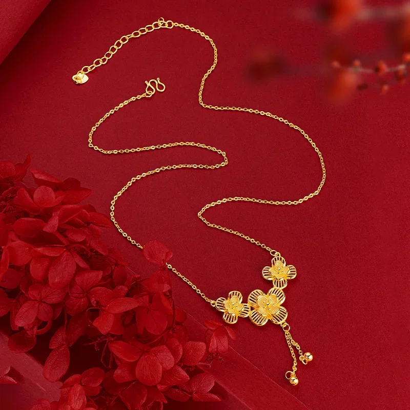 9999 Real Gold 24K Premium Hollow Flower Necklace Flower Clavicle Necklace Bridal Wedding Jewelry