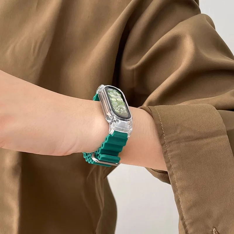 سوار سيليكون ناعم لسوار mi 8 و 7 و 6 و 5 و 4 و 3 ، بديل سوار رياضي ، نمط المحيط