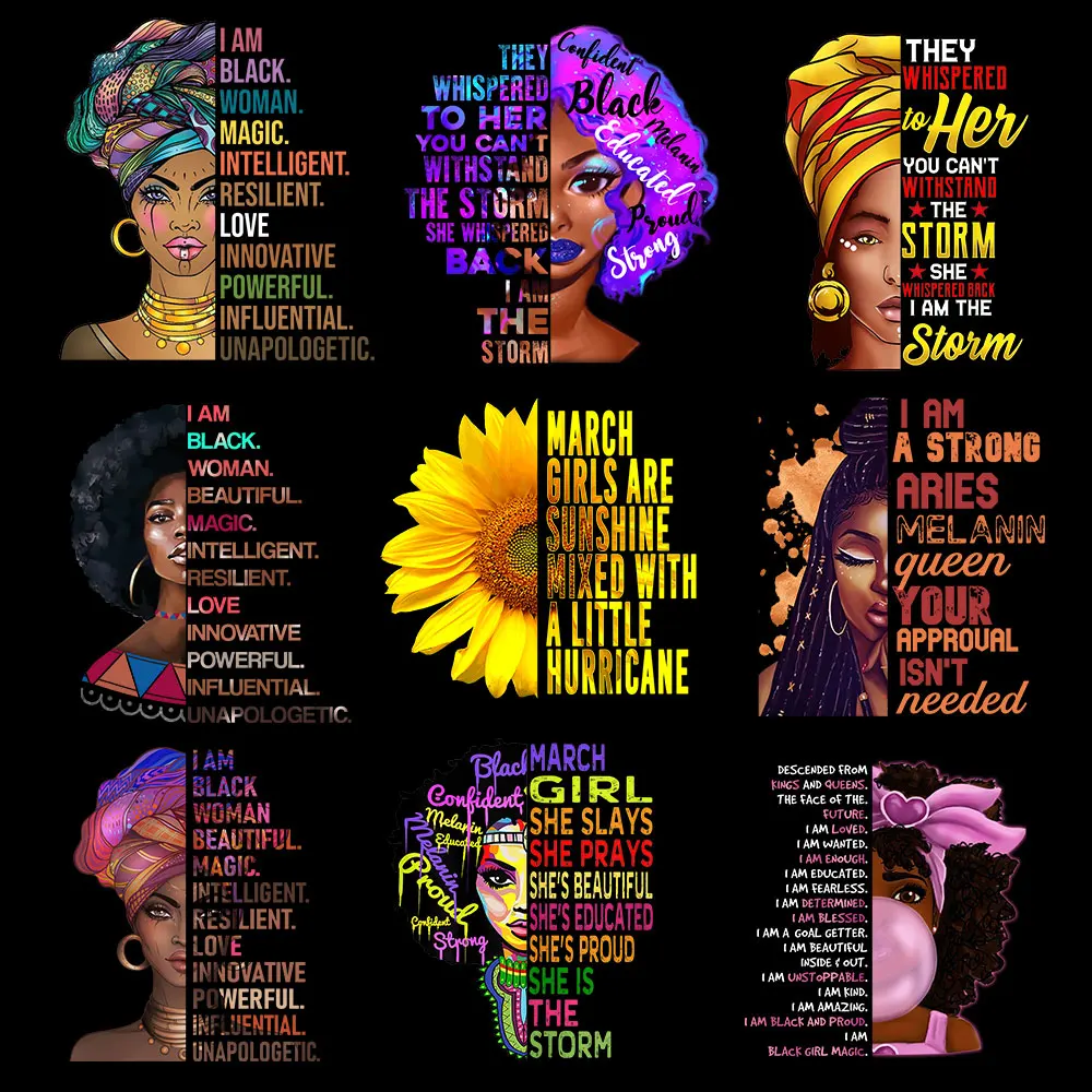 

Sunflower Patches For Clothes Black Woman DIY Thermal Sticker On Clothes Thermal Sticker Print On T-shir Heat Transfer Vinyl