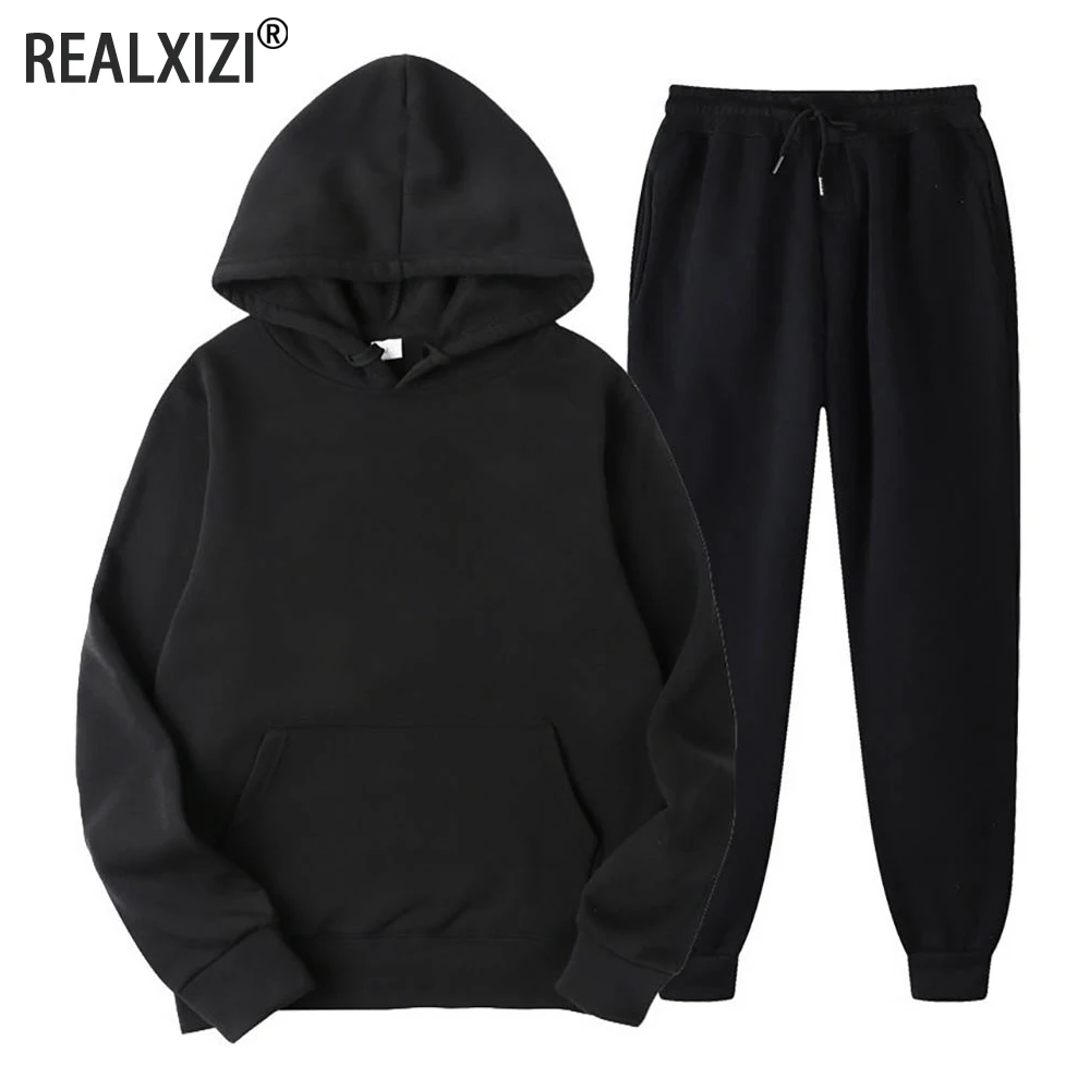 

Men Tracksuit 2 Pieces Sets Hooded Sweatshirt +Drawstring Pants Male Hoodies Running Sportswear Women Autumn Sportwear