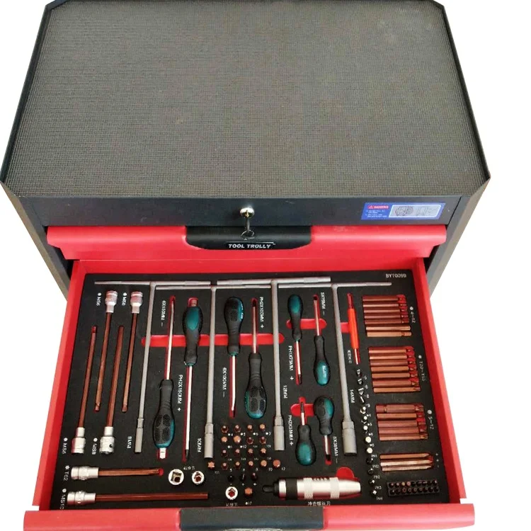 Caja de herramientas móvil personalizada de hierro rojo con ruedas.