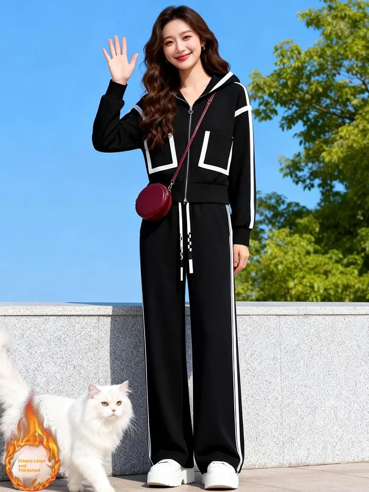 

Women's Winter Thiened Fce Lined High Waist Wide Leg Pants Two Piece Set Casual Sportswear High Quali Online Exclusive