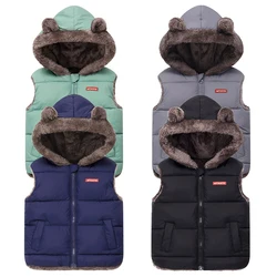 Winter Boys Girls Cotton Padded Hooded Vest Coat Children Kids Thick Waistcoat Outerwear Clothing Infant Jacket for 2-6 Years