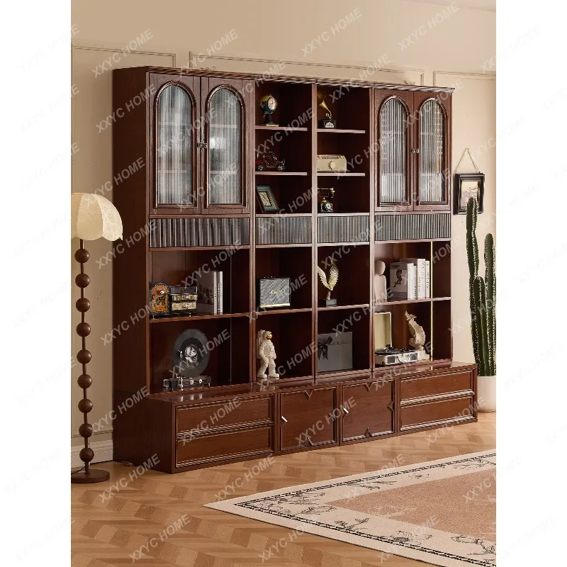 

All solid wood ash whole wall storage rack all-in-one floor-standing combination bookshelf full wall display cabinet