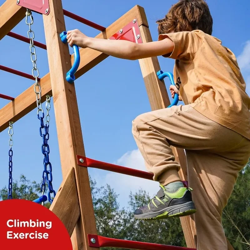 ضمان الأصالة. مجموعات أرجوحة خشبية للفناء الخلفي مع شريط القرد، معدات اللعب الخارجية للأطفال، مجموعة اللعب الخارجية للأطفال مع #5