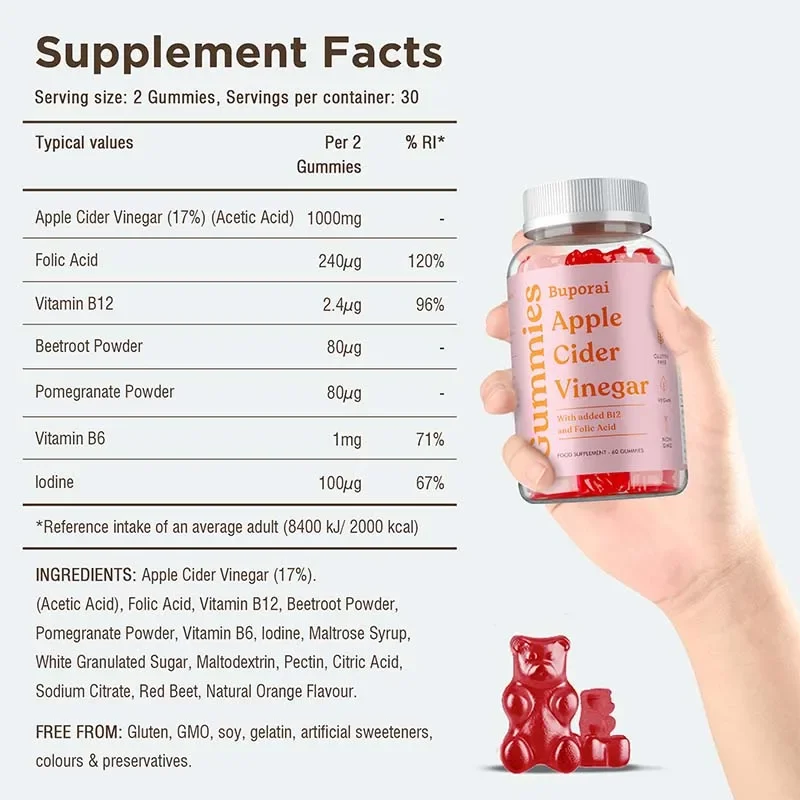

Apple Cider Vinegar Gummies - Supports Digestion, Detoxification and Cleansing To Promote Gut Health and Maintain Regularity
