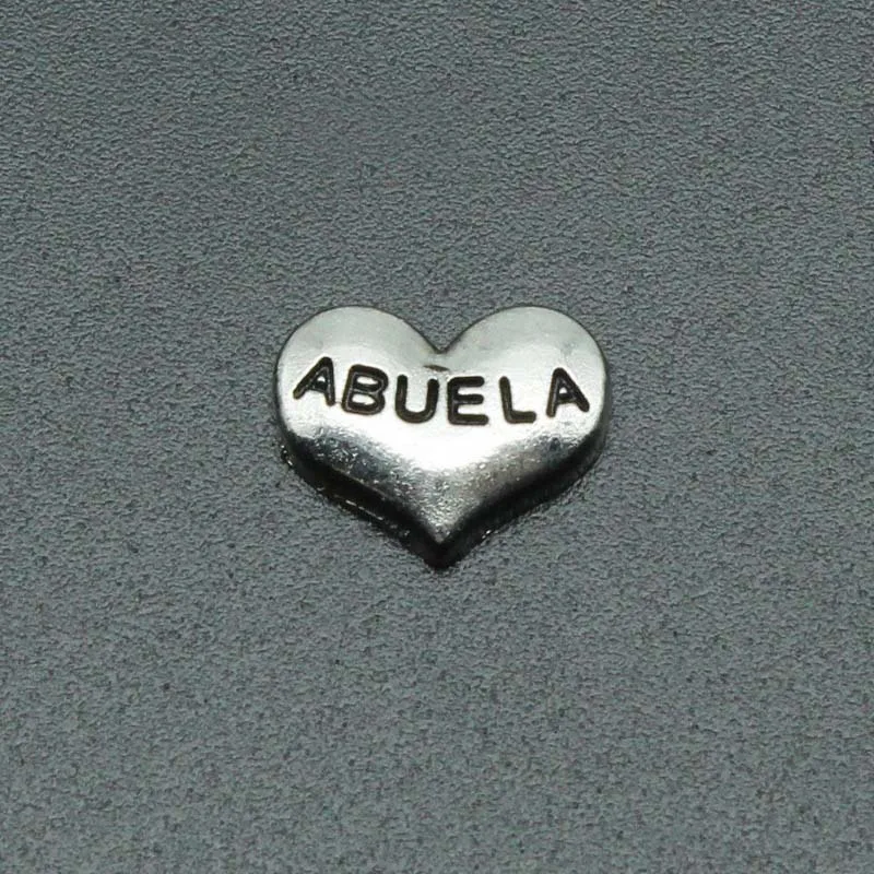 Hot Selling 20pcs/lot silver ABUELA heart Floating Charms Living Glass Memory Lockets DIY Jewelry Making  Wholesale