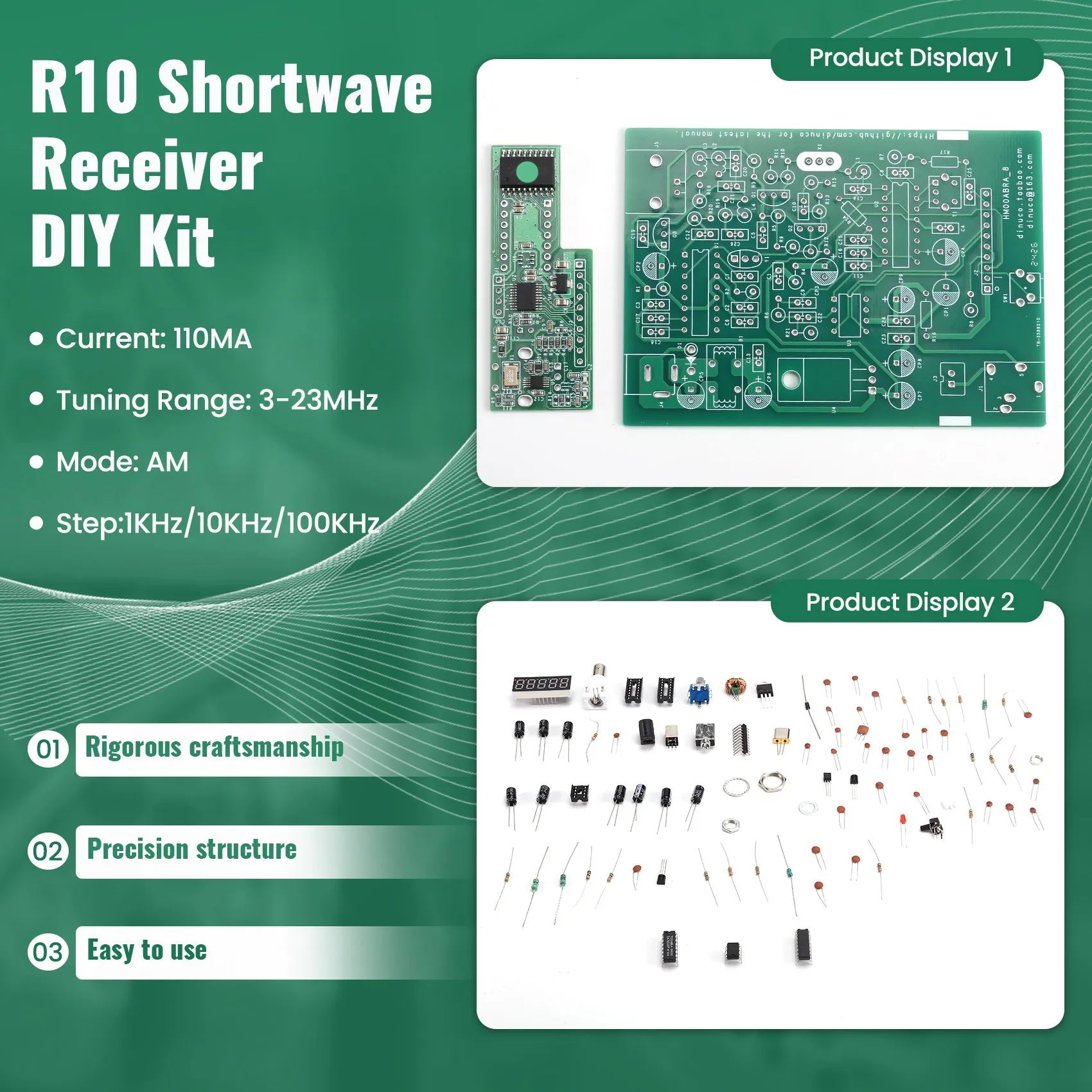 3-23Mhz AM Radio Shortwave Receiver Short Wave Broadcast Signal PLL Receive DIY Kit LED Digital Display Frequency-TCES