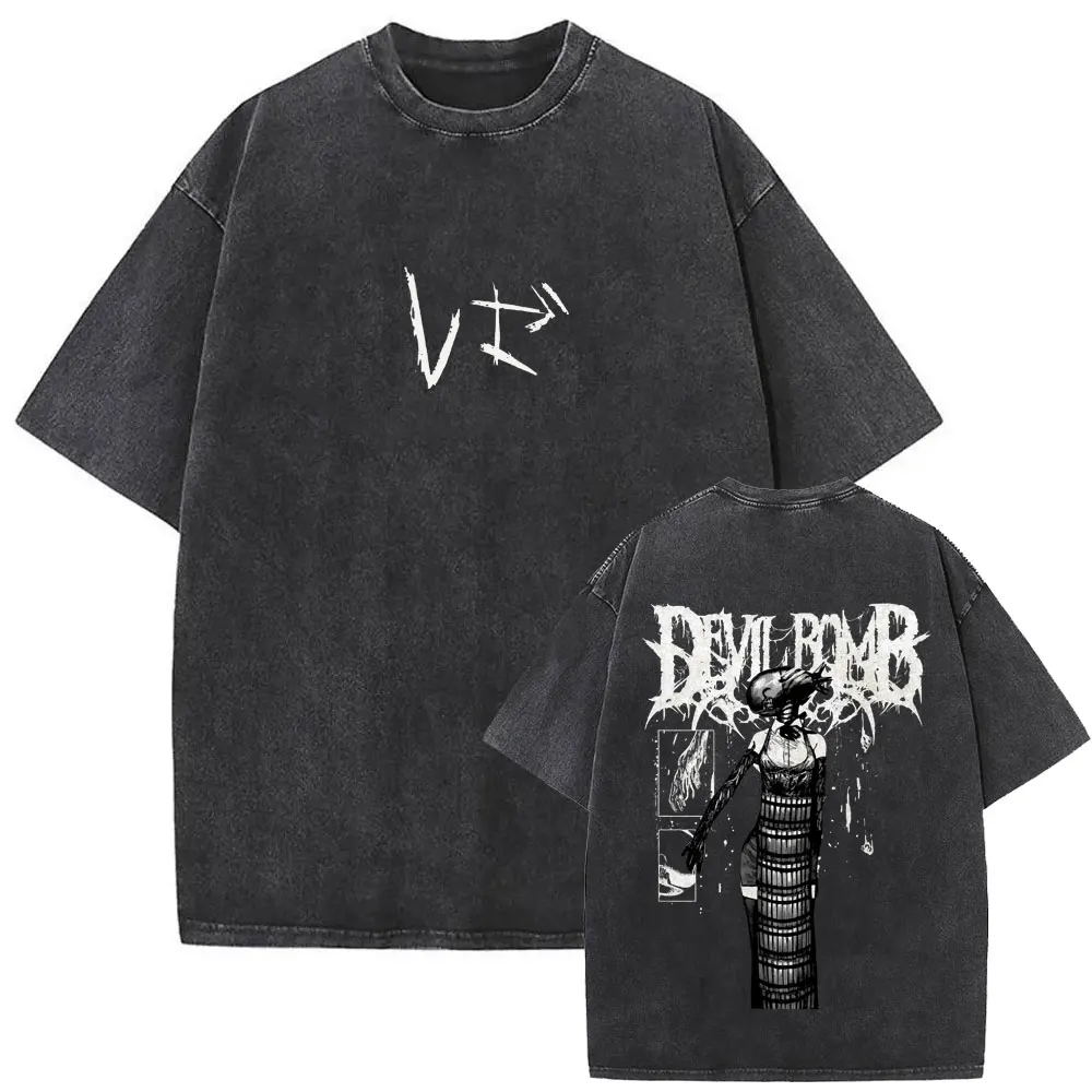 Washed Vintage Anime Chainsaw Man Power Graphic T-shirt Men Women Cartoon Oversized Short Sleeve Tees Male Retro Cotton T Shirts