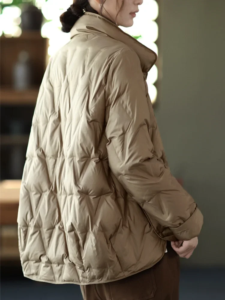 Chaqueta de plumón de pato para mujer, abrigo corto cálido de una sola botonadura, Parka blanca, prendas de vestir para la nieve, otoño e invierno,