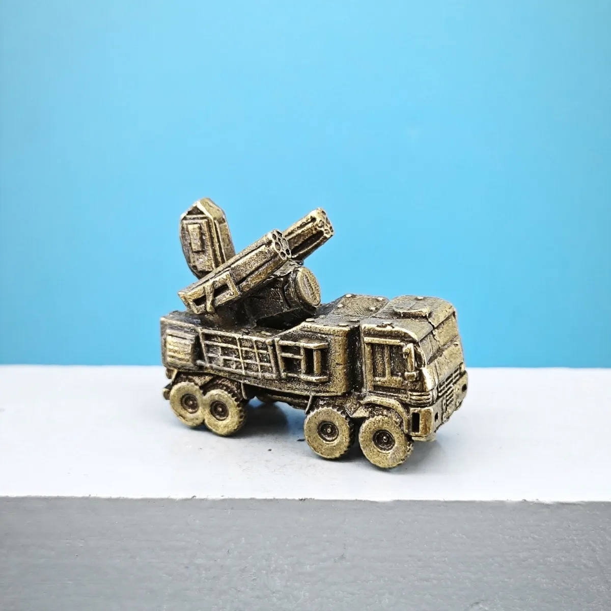 Vintage Brass Air Defense Missile Truck Miniature Model Military Vehicle Diorama Desktop Decor Collectible Craft