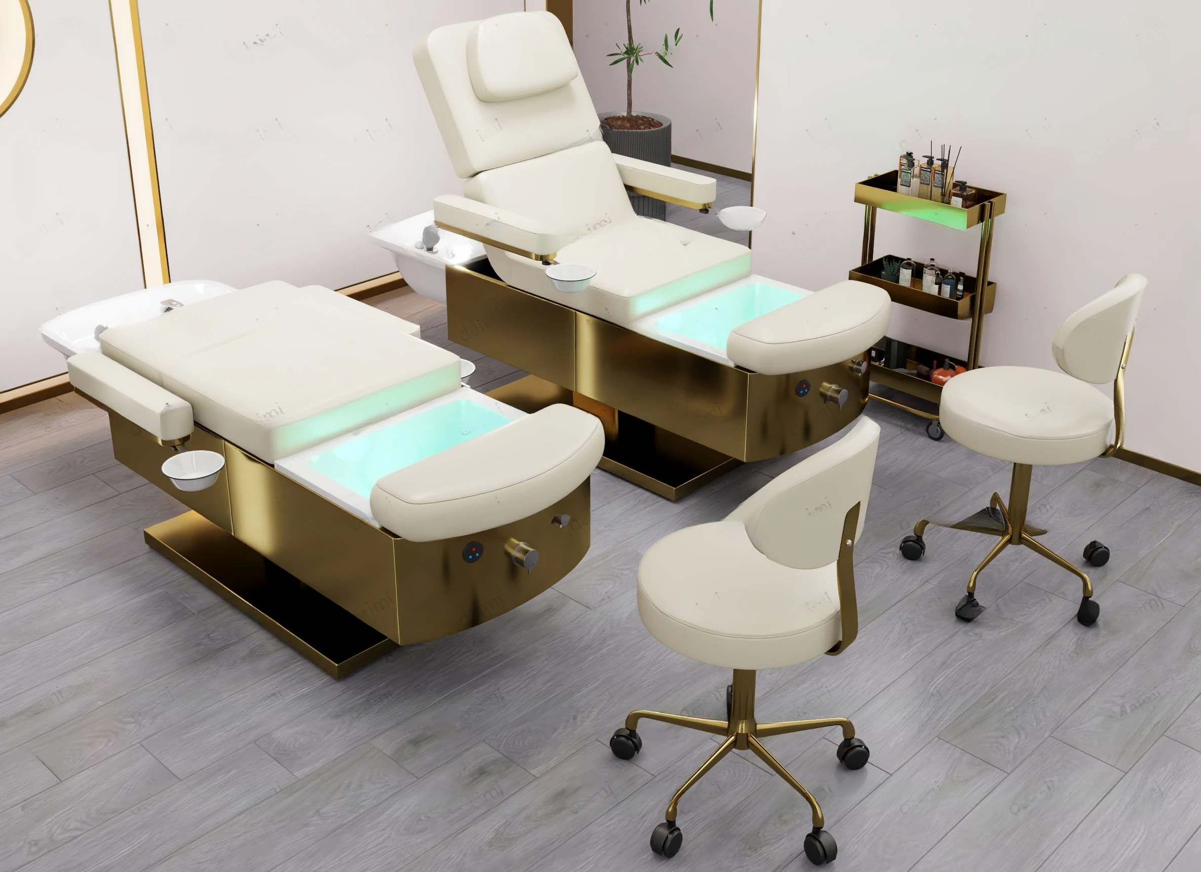 bowl bed spa heated hair washing massage Triple Function head water therapy shampoo beauty facial pedicure bed with steamer