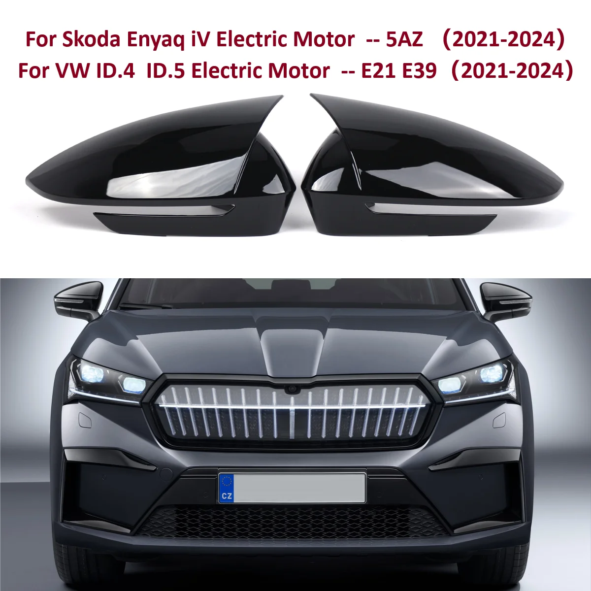 2PCS Car Rear View Mirror Cover Caps For VW ID.4 ID.5 Electric Motor E21 E39 2021-2024 For Skoda Enyaq iV Electric Motor 5AZ