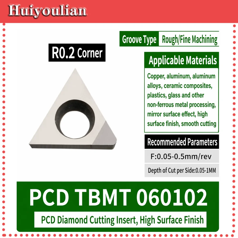 PCD TBMTO Diamond Insert R0.2-0.4 CNC Lathe Tool for Aluminum Copper Mirror Finish High Gloss Turning Insert