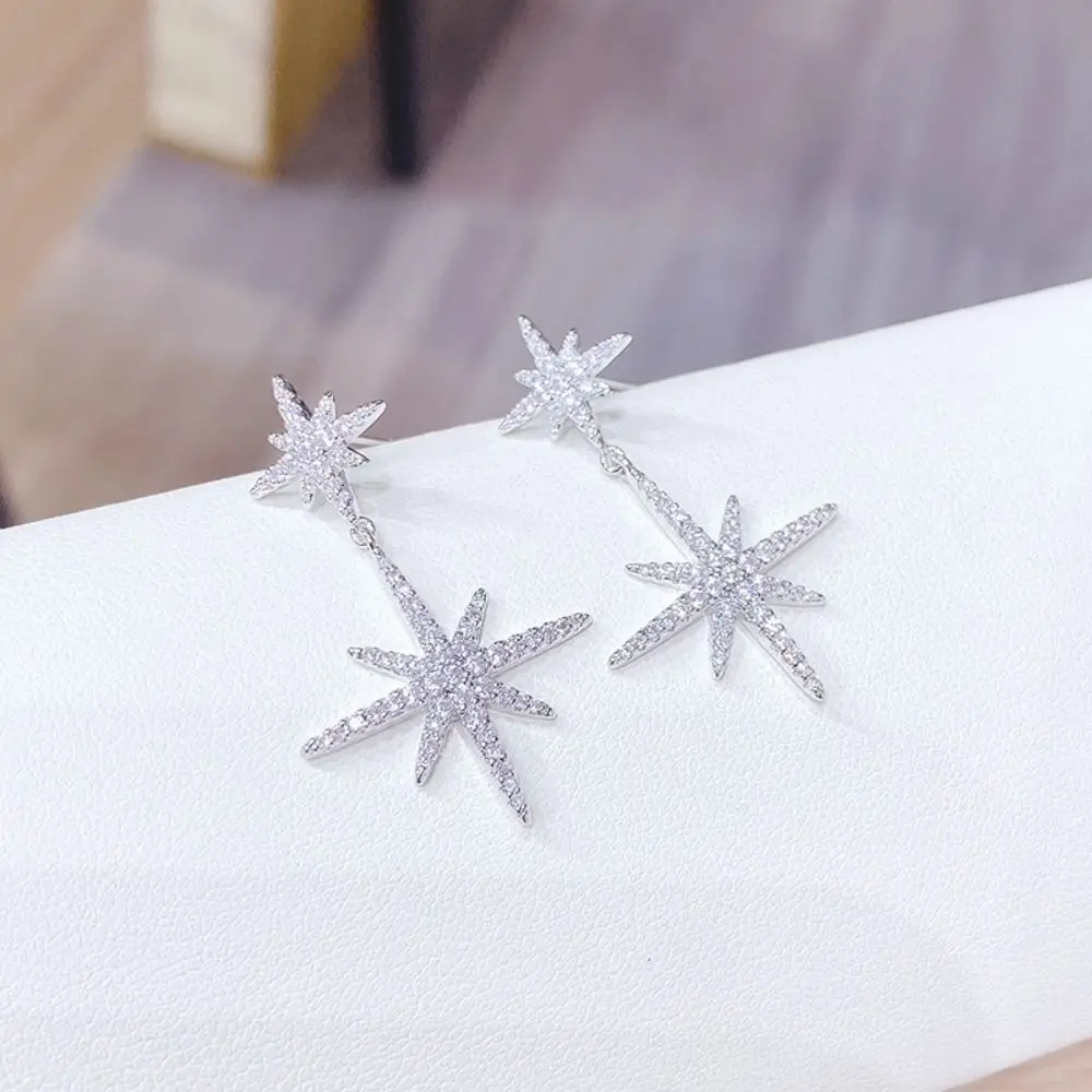 

Silver Plating Silver Needle Earrings Shiny Hypoallergenic Star Shape Earrings Six-Pointed Zircon Earrings Girls Accessories
