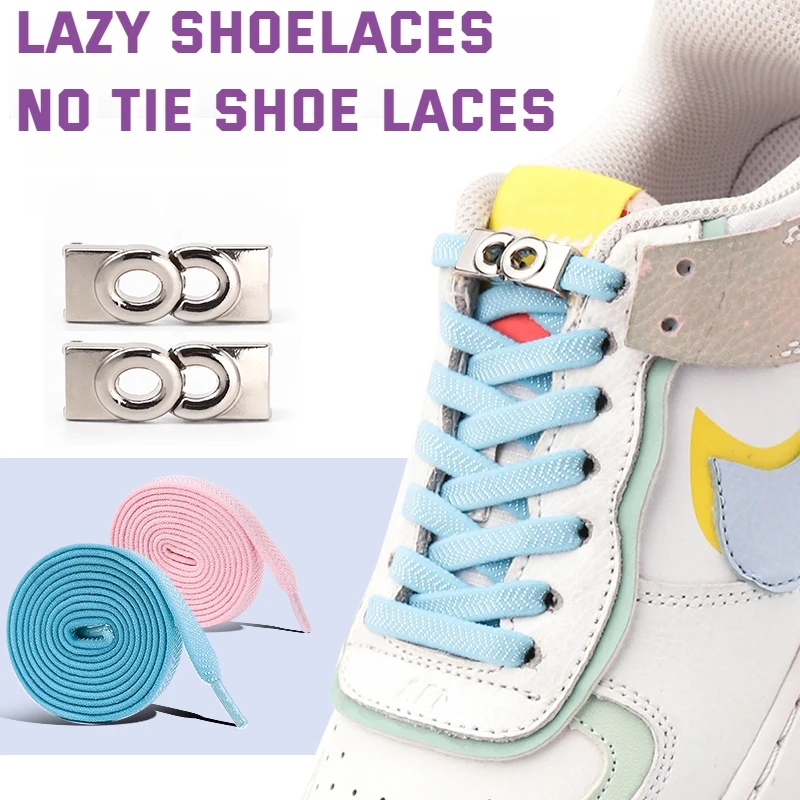 

Shoelaces Without Ties New Press Locks Elastic Laces Sneakers Strap With Metal Buckle Kids Adult Shoe Laces No Tie Accessories