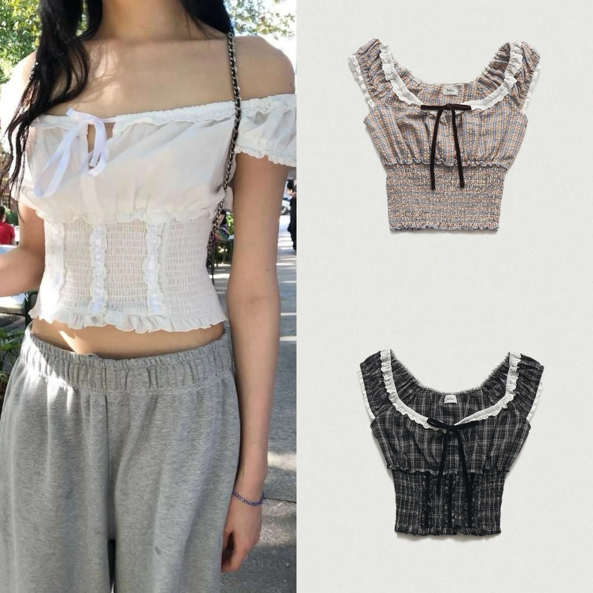 

Sweet Youngizing Pleated Off-oulder Svel irt with Bowtie Wooden ort Sve Top for Women Summer Faion