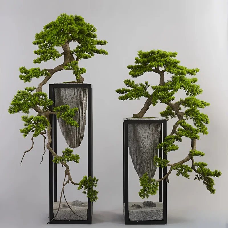 Simulation cliff cypress pine tree welcome pine fake tree bonsai large Luo Hansong lobby sales office hotel entrance decorative