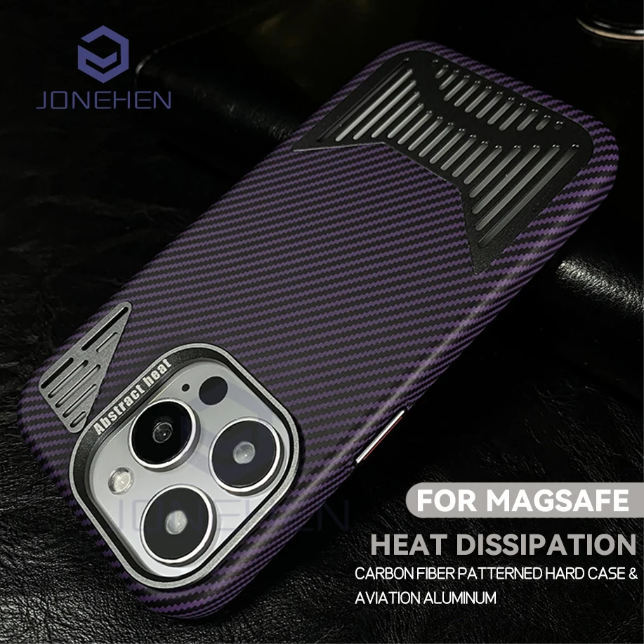 

For MagSafe Aluminum Alloy Heat Dissipation Case For iPhone 15 14 13 Pro Max Wireless Charge Carbon Fiber Patterned Hard Cover
