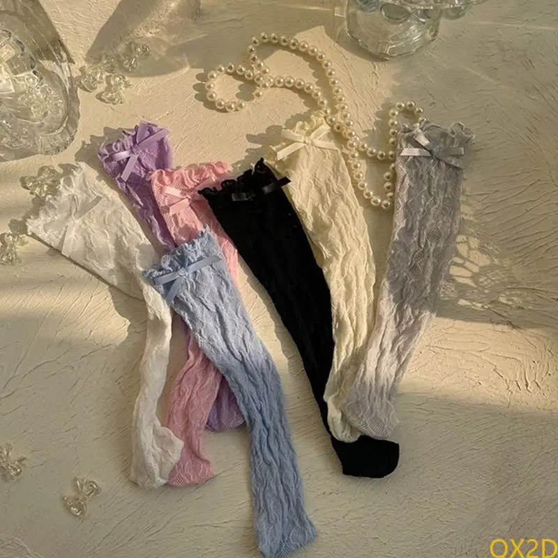 QX2D الدانتيل القوس الركبة الجوارب عالية الجوارب جوارب midcalf الجوارب شبكية مسدود تنفس #5