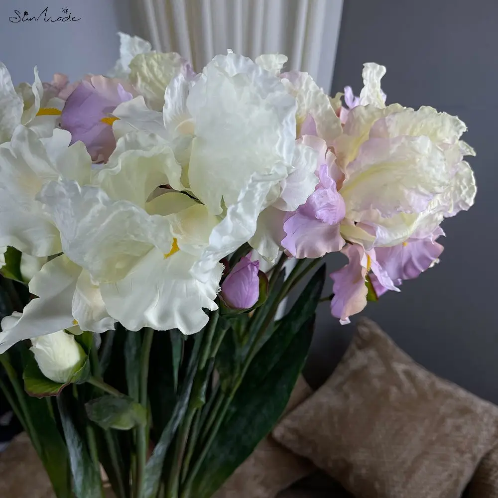 SunMade Luxury Iris with Leaves Silk Artificial Flowers Home Wedding Decoration Garden Decor Flores Artificales Purple Flore