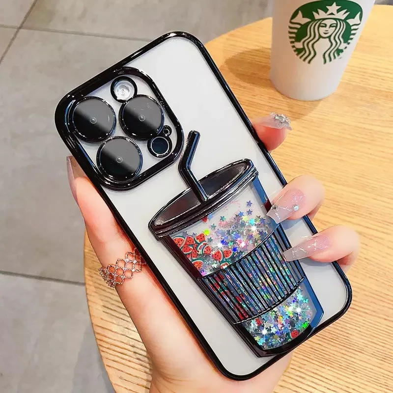 Suitable for Iphone15promax Gradient Glitter Powder Quicksand Cup Phone Case Apple 13 Lens Protector Drop-Resistant Soft Case