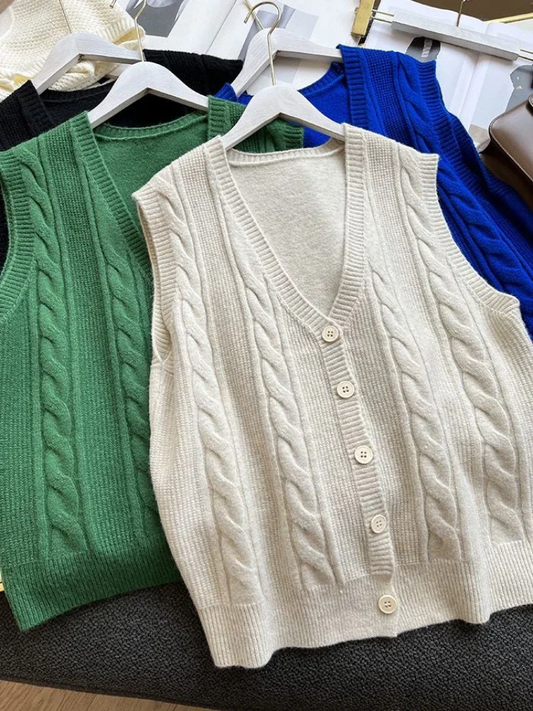 سترات سترة نسائية بسيطة نقية تصميم فضفاض كل مباراة نمط Preppy الخامس الرقبة عادية اليومية الطلاب الخريف Ulzzang تريكو