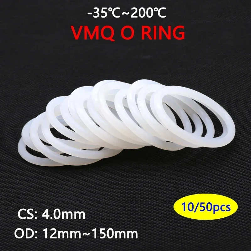 

10/50Pcs White Food Grade Silicone O Ring Gasket CS 4mm OD 12 ~ 150mm Waterproof Washer Round O Shape VMQ O Rings Silicone Ring