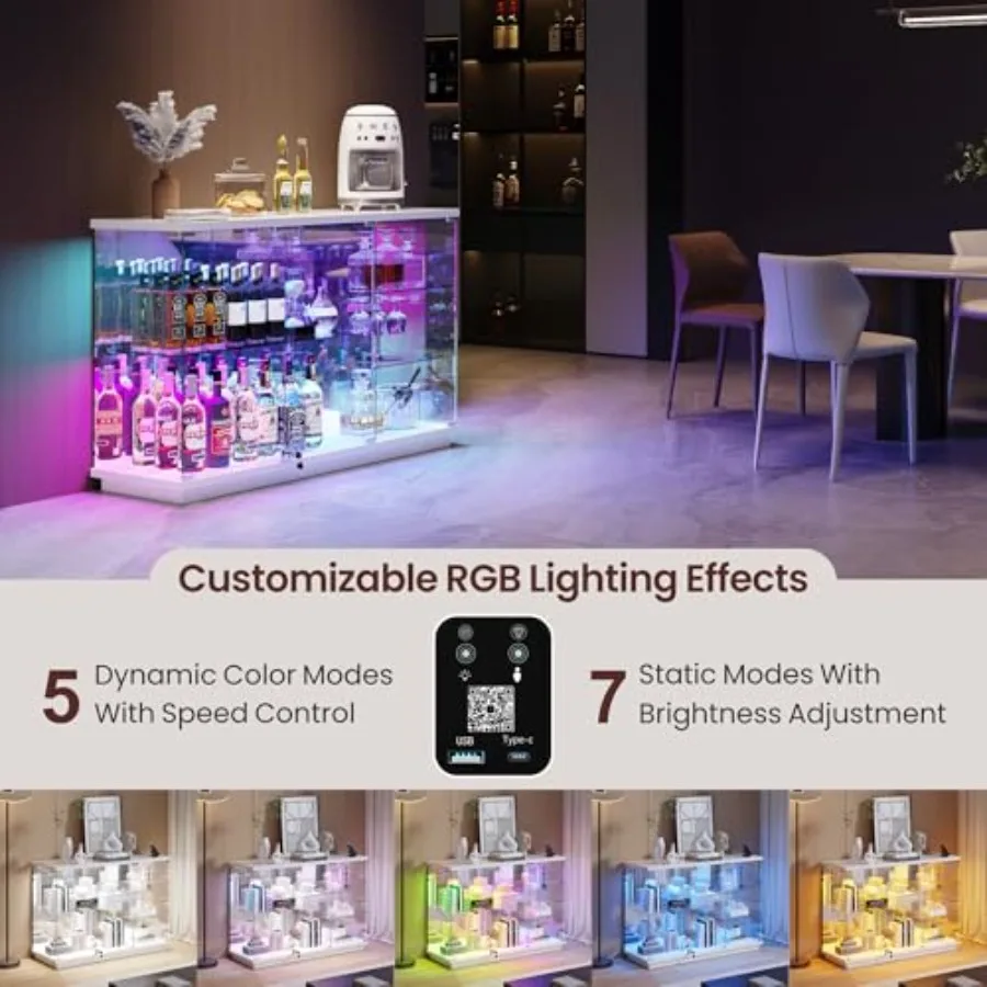 RGB Glass Display Cabinet with Lock for Collectibles: White tempered glass, LED lighting, secure locking mechanism, modern desi view 3