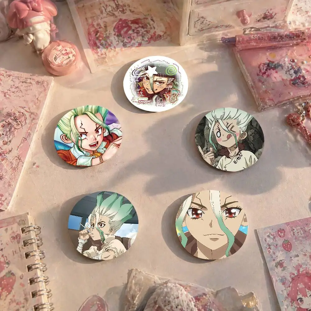 Dr Stone 4 S-Senku Ishigami Round Snap-in Brooches Rock Band Lapel Pins Badges Fan Collection Accessories Jewelry Handmade Gifts