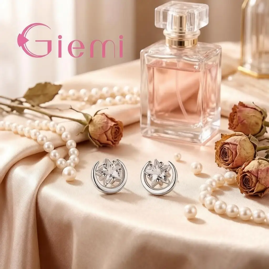 Simple 925 Sterling Silver Moon Star Design Crystal Zircon Stud Earrings for Women Girls Engagement Party Fashion Jewelry Gifts