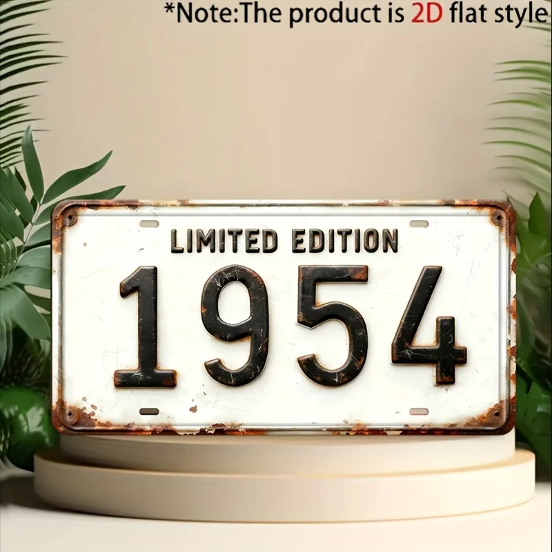 1pc 2D Flat Vintage Limited Edition 1954 Aluminum Metal Decorative Plaque Rustic Style Wall Art Ideal for Car Enthusiasts and Co