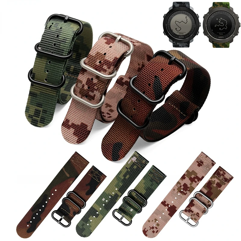 for Suunto 9 Baro 7 D5 Sparta Men Watchband Outdoor Waterproof Replacement Bracelet Belt 24mm Sport camouflage nylon Strap