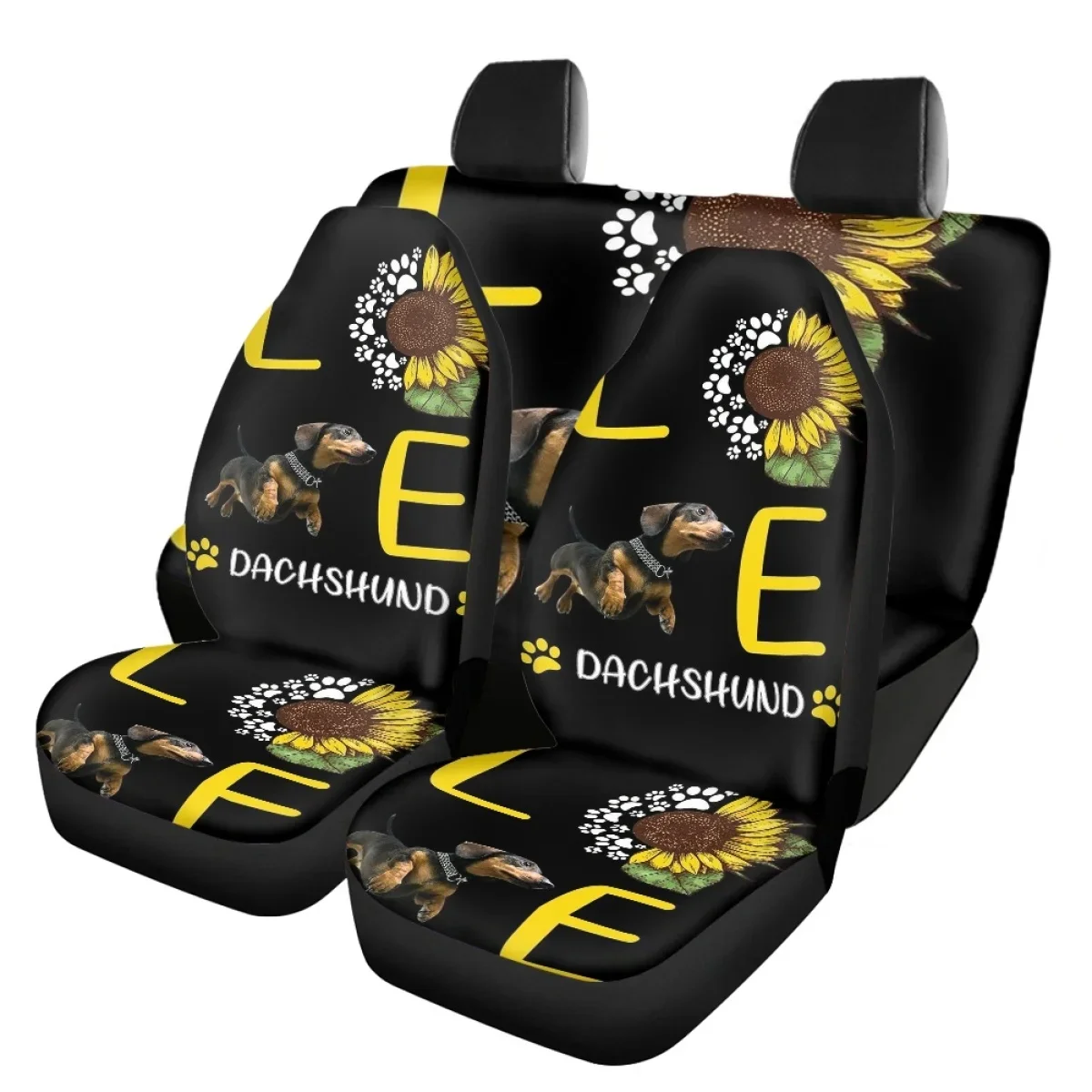 

Women Car Front and Back Seat Cover Dog with Sunflower Auto Seat Cover Universal Set of 4pcs for Van Trucks Car Accessories