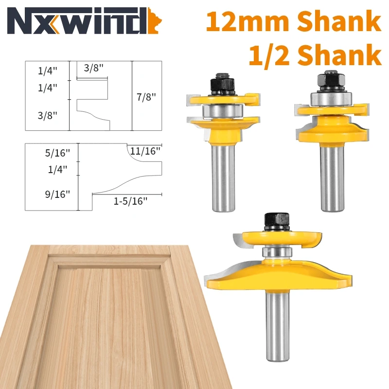 5.NXWIND 3PCS 12.7MM/12MM STILE&RAIL ASSEMBLES-ROMAN OGEE BIT ROUTER BIT WOODWORKING MILLING CUTTER FOR WOOD BIT FACE MILL