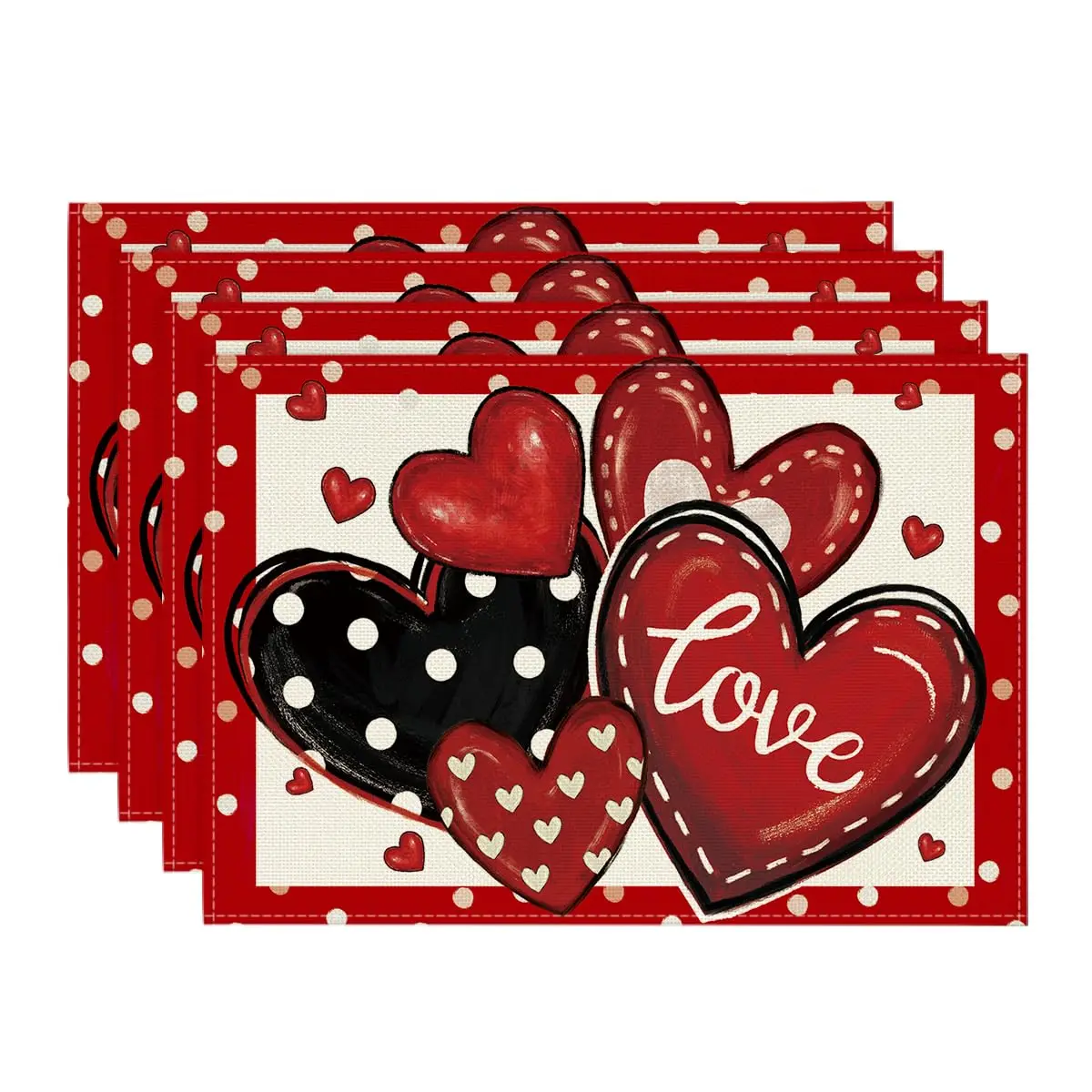 

Red Dot Heart Love Valentines Day Placemats Set of 4, 12x18 Inch Wedding Anniversary Table Mats for Party Kitchen Dining Decor