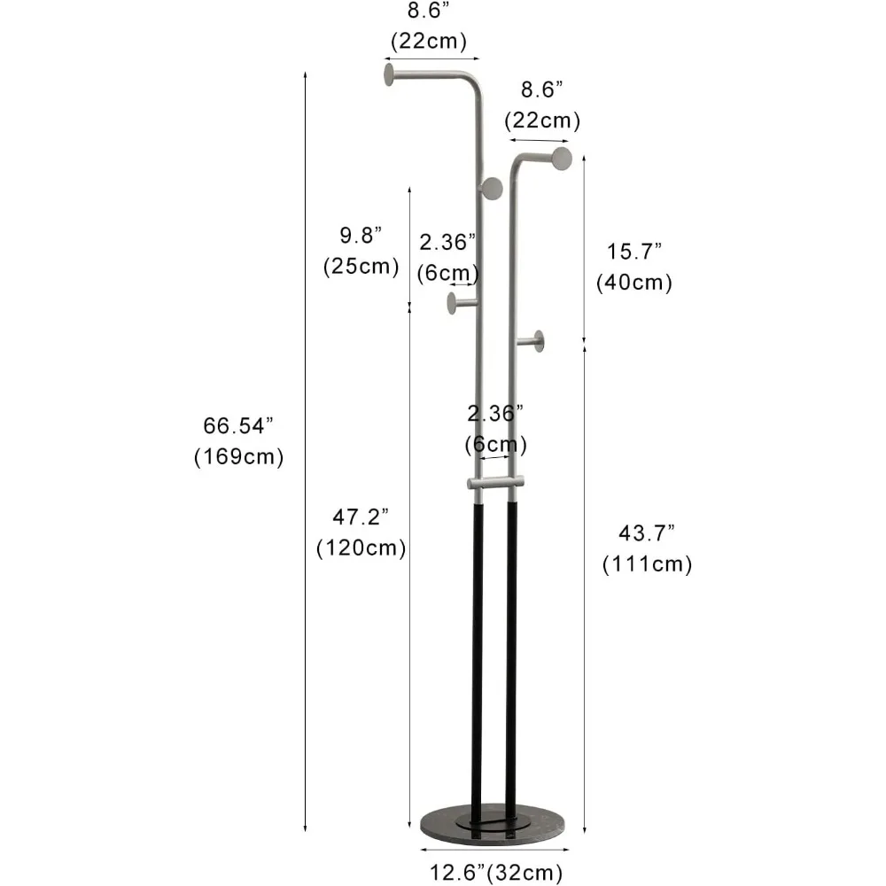 Metalowy wieszak na ubrania Drzewo z marmurową podstawą Wieszak na ubrania Stojak na kapelusze Stojący do sypialni Przedpokój Biuro Hotel 12,6 x 12,6