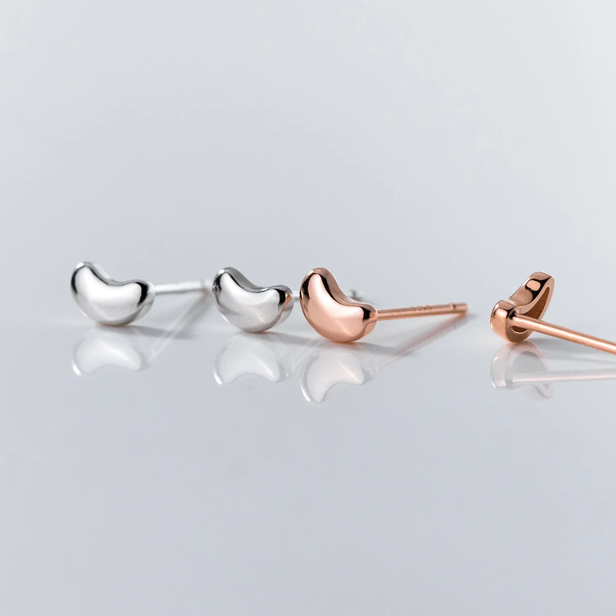 925 Sterling Silver Beans Curved Ear Studs Earrings Simple Style Design and Elegant Ear Jewelry for Women Girl