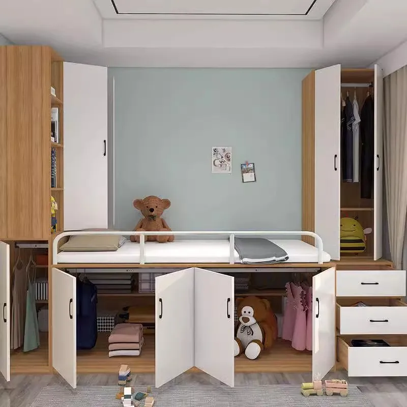 Bed half height combination bed log tatami bedside table integrated space saving staircase bed wall wardrobe