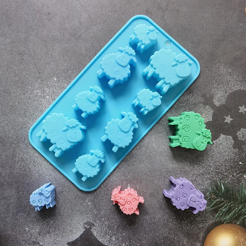 8 Hole Little Sheep Chocolate Baking Mold Cute Animal Candy Biscuit Fudge Silicone Mold Cake Decor Drink Ice Tray Kitchen Tool