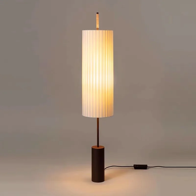 New Chinese Style Creamy Floor Lamp Living Room Sofa Side Bedside Lamp B&B Light Cloth Vertical Floor Lamp